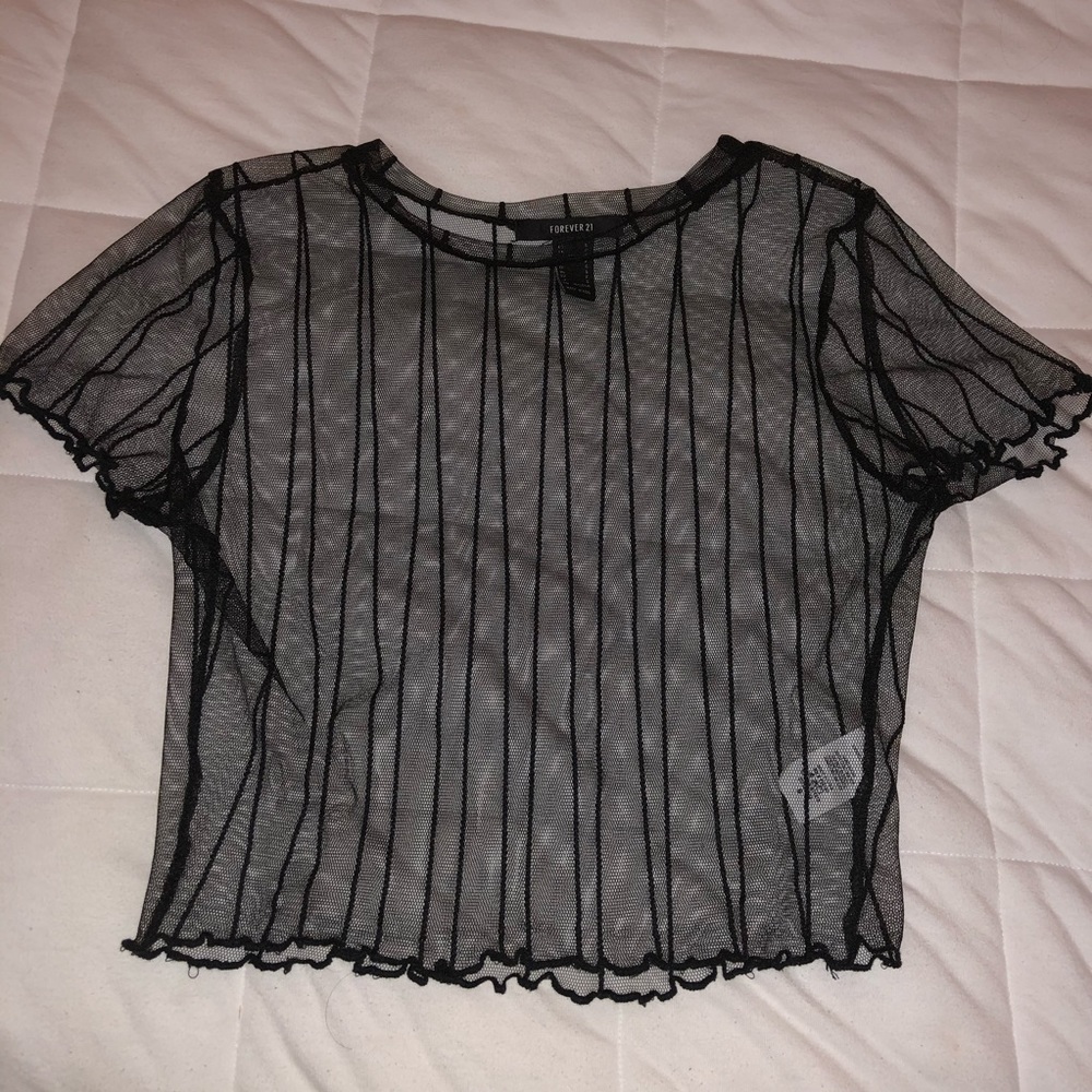 Black striped mesh crop top